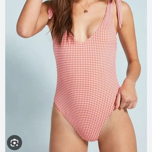 Eberjey Betty Noelle Tie Shoulders Swimsuit sz S Gingham  $169 - Picture 3 of 8